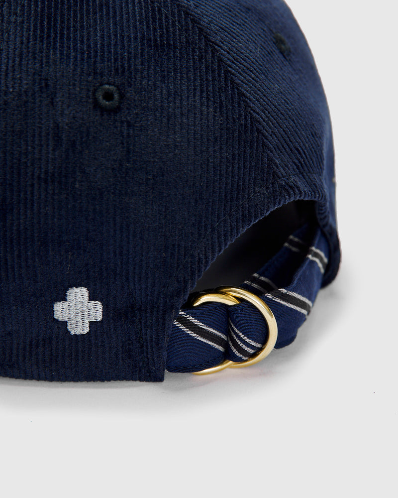 6-Panel Regimental Strap Corduroy Cap in Navy