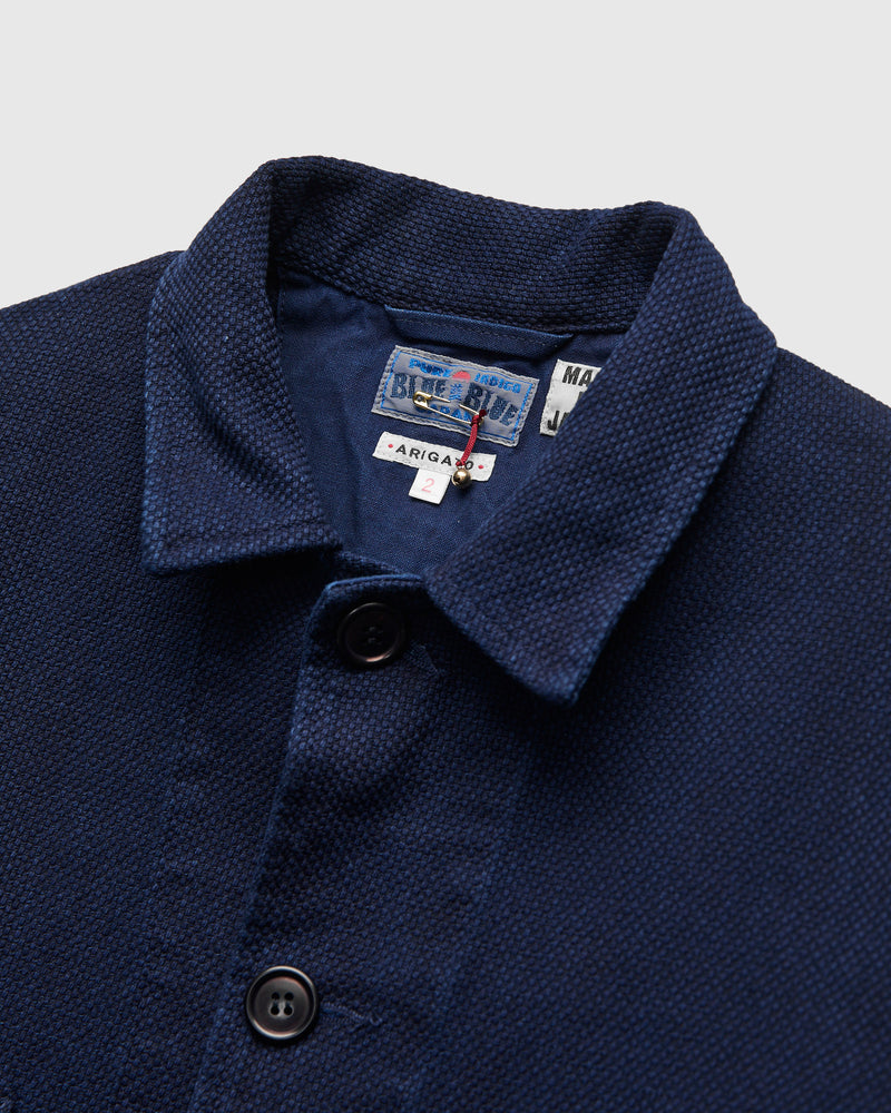 Double Cloth Sashiko Coverall Jacket in Pure Indigo