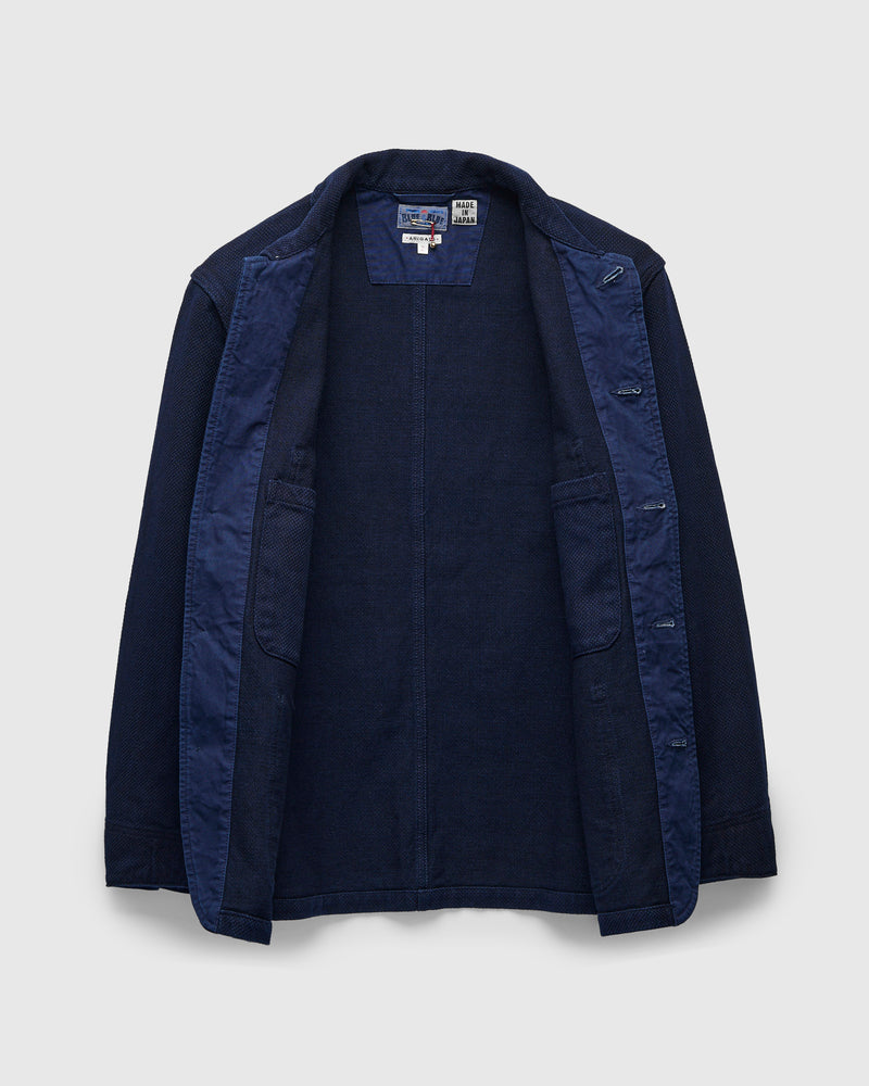 Double Cloth Sashiko Coverall Jacket in Pure Indigo