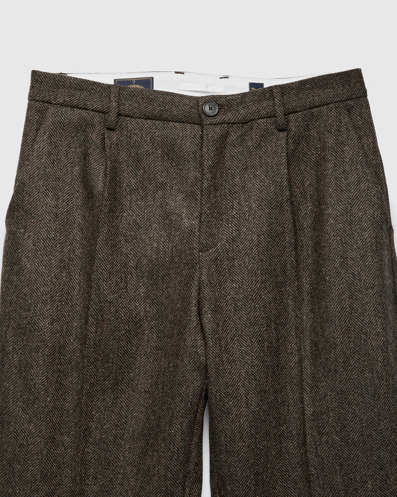 Herringbone Single Pleat Trousers in Brown