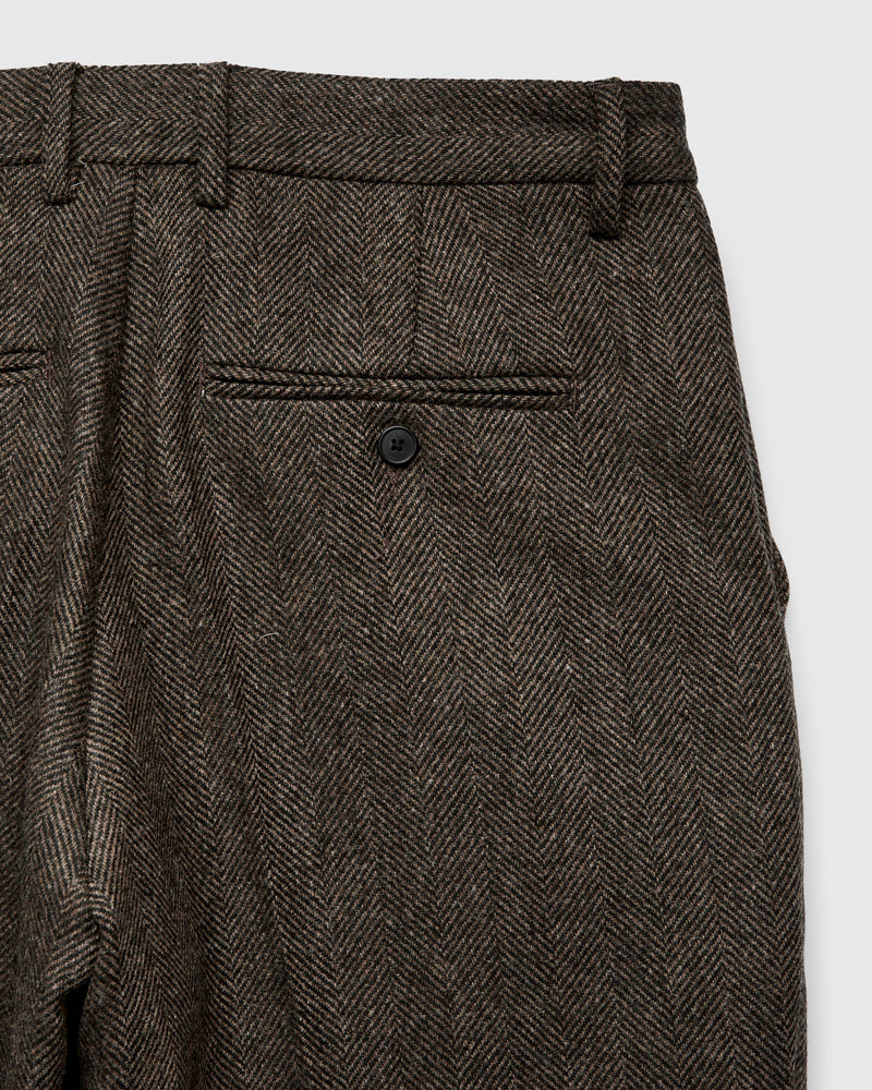 Herringbone Single Pleat Trousers in Brown