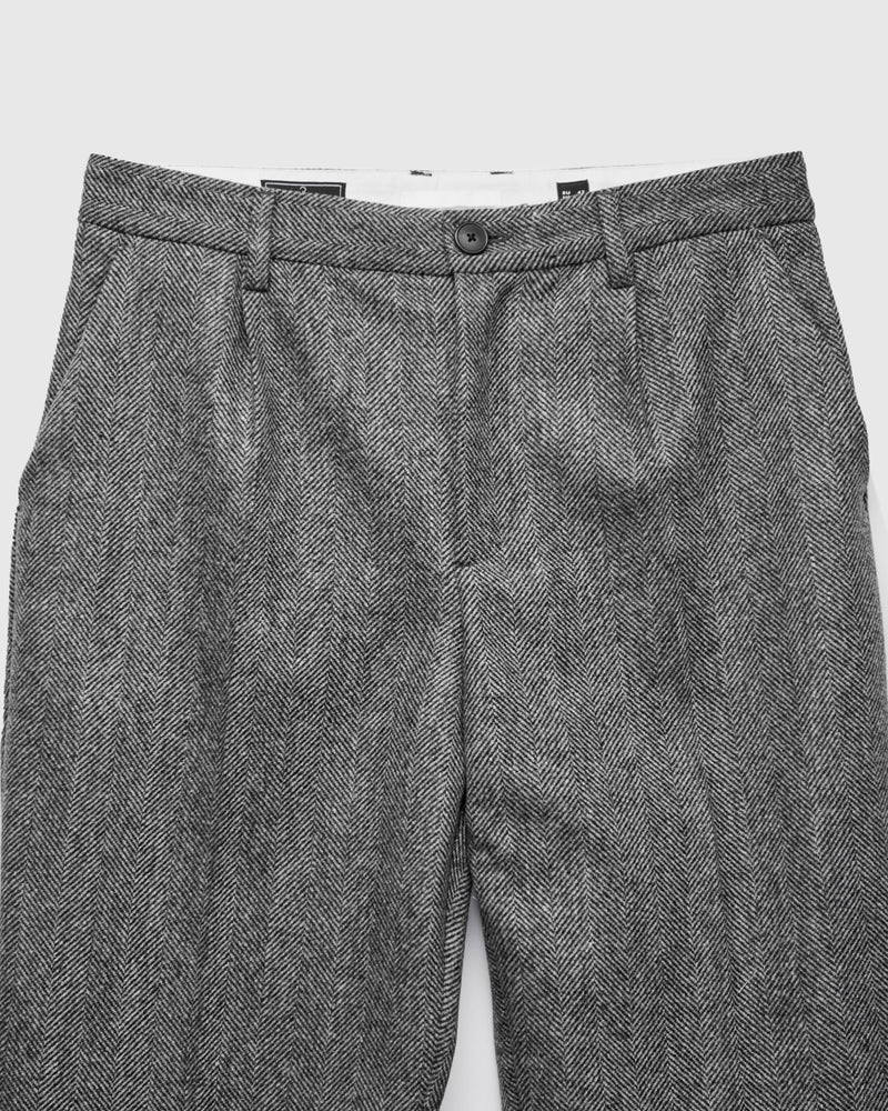 Herringbone Single Pleat Trousers in Grey