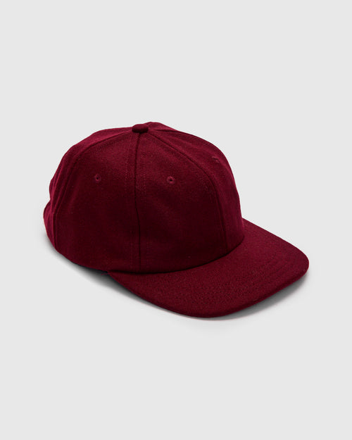 Baseball Hat in Burgundy Melton Wool