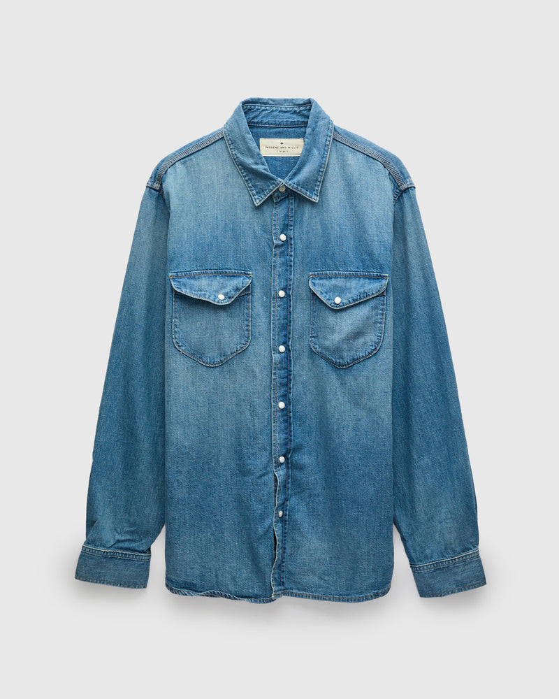 Hayes Pearl Snap Shirt in Washed Indigo