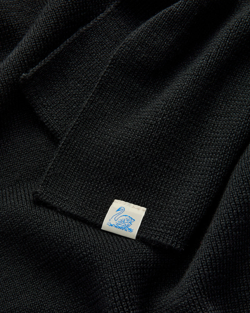 Merino Wool Classic Ribbed Scarf in Deep Black
