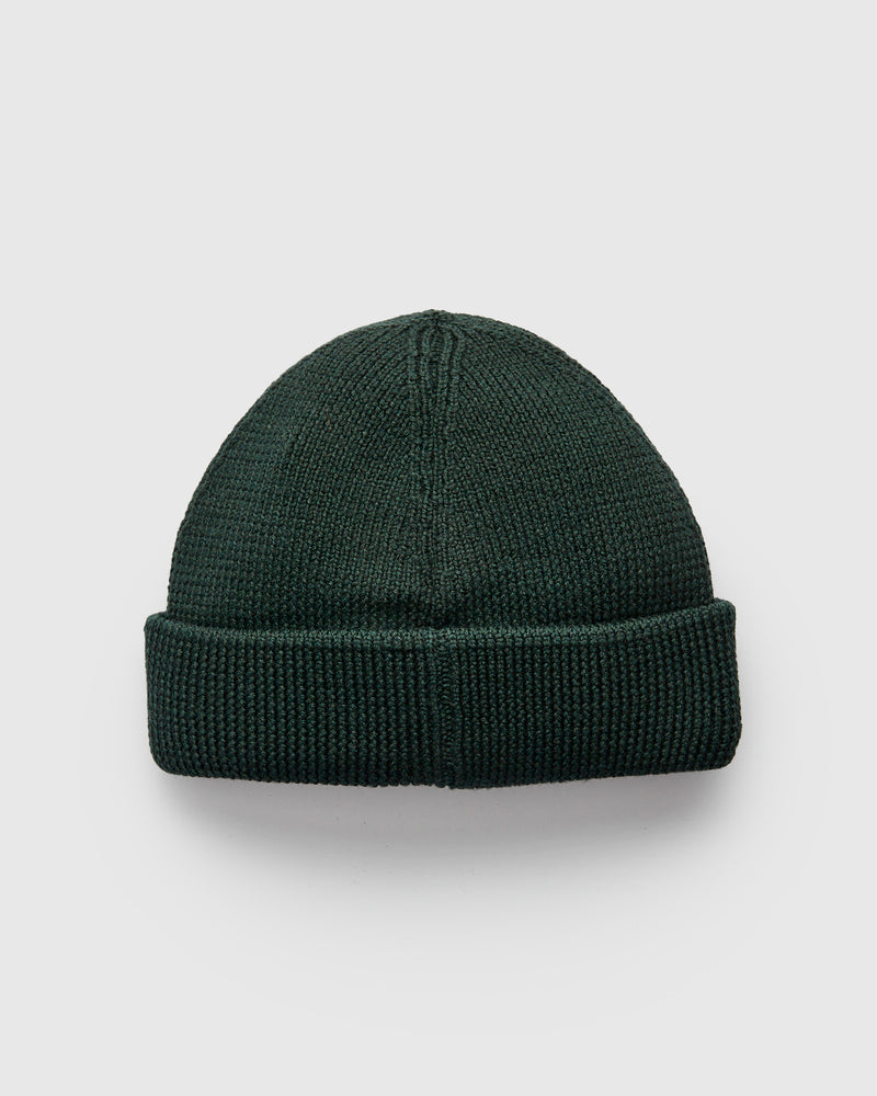 Merino Wool Ribbed Beanie in Bottle Green