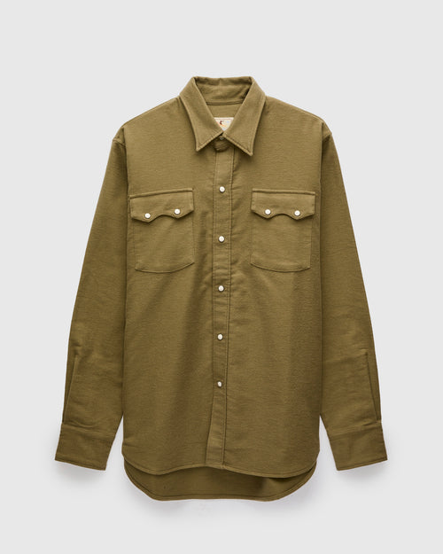 Moleskin Pearl Snap Shirt in Faded Olive