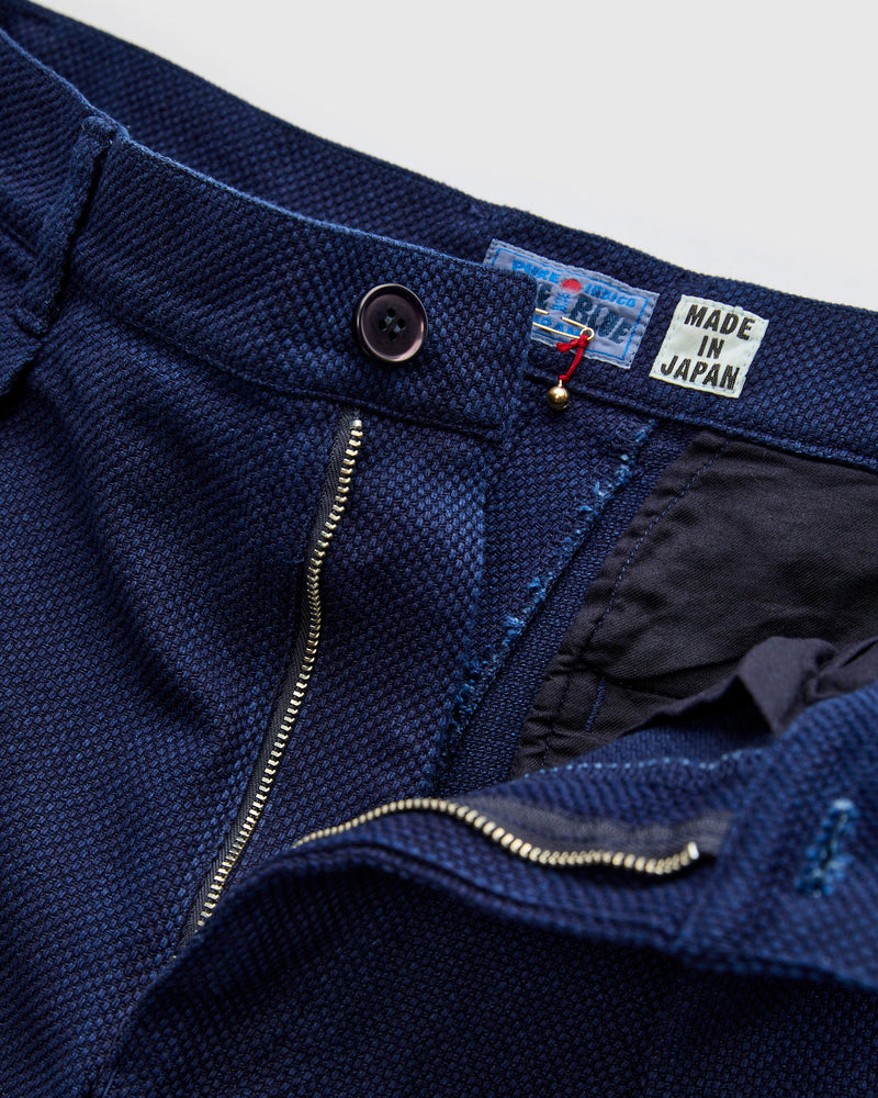 Double Cloth Sashiko Trousers in Hand Dyed Indigo