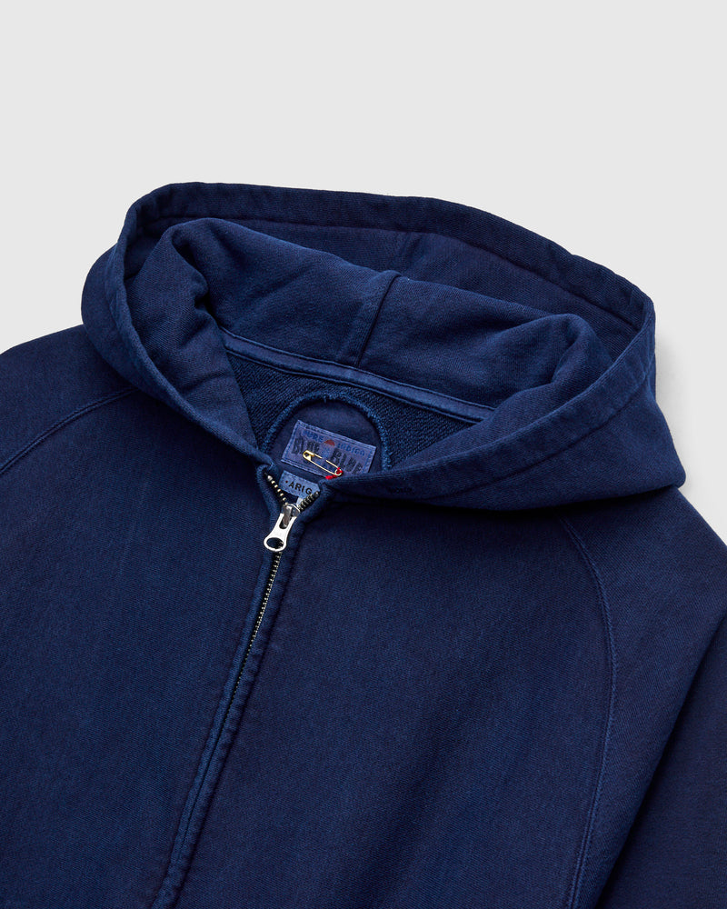 Organic Hand-Dyed Zip Hoodie in Indigo