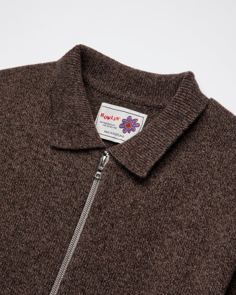 "High Pressure" Wool Zip Cardigan in Brown Mix