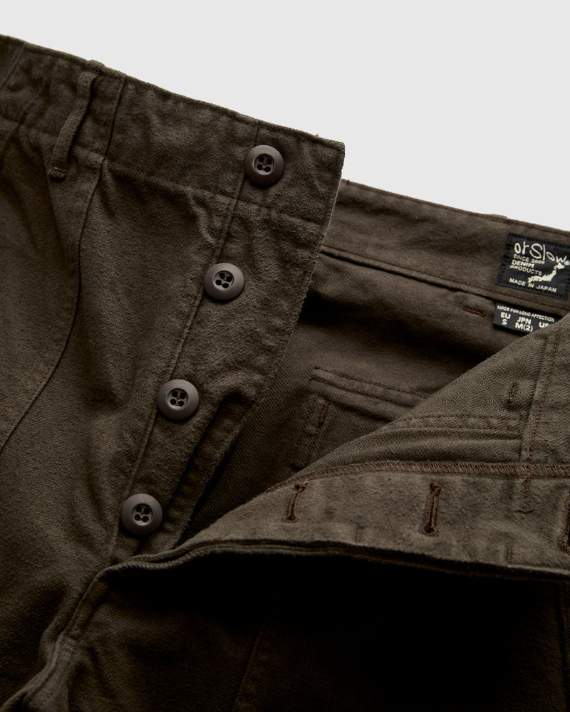 Brushed Flannel Straight Fatigue Pants in Coffee Brown