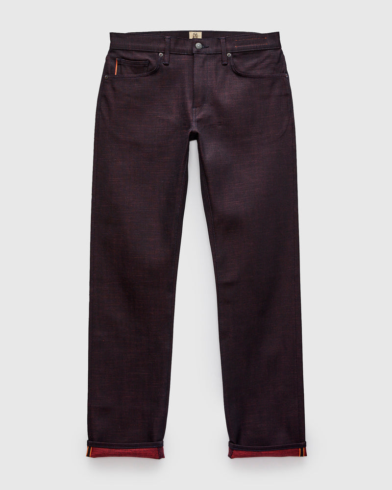 "Etched" 13oz Bordeaux Weft Stretch Selvedge Denim - Hammer Straight