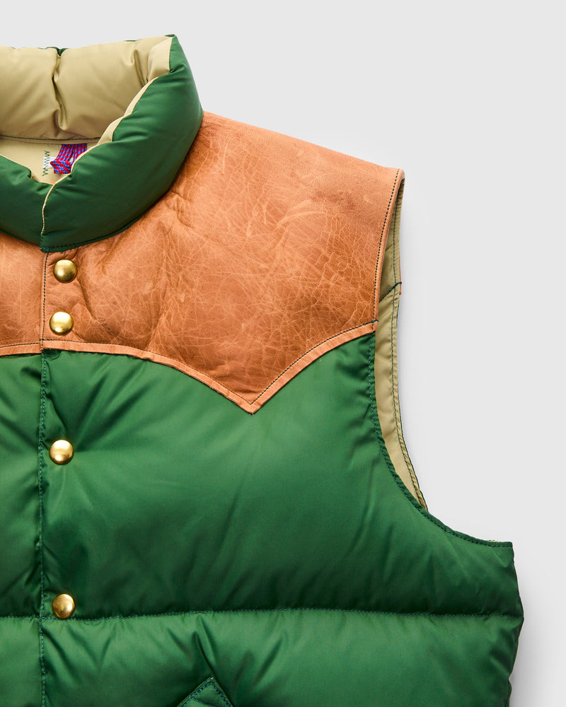 Rocky Mountain Featherbed x Warehouse Nylon Down Vest in Bottle Green
