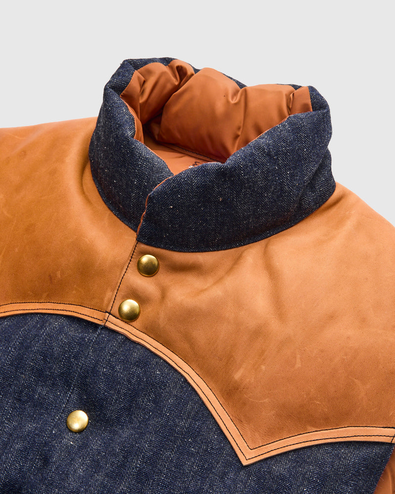 Rocky Mountain Featherbed x Warehouse HBT Down Vest in Indigo