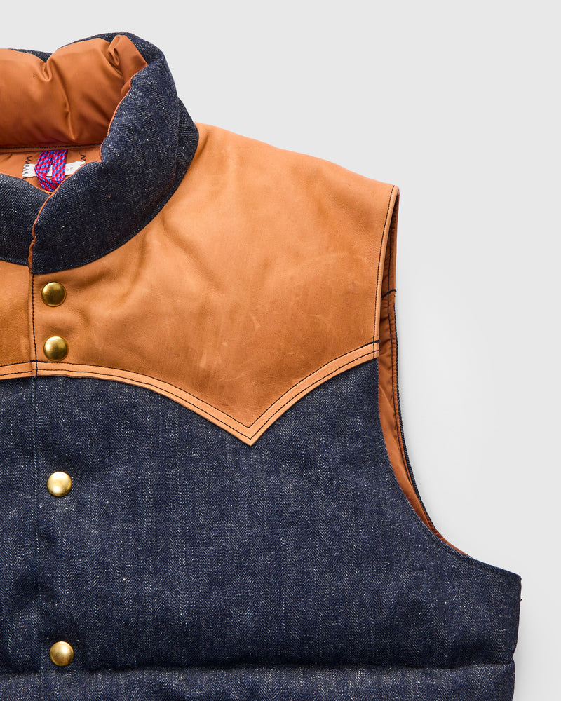 Rocky Mountain Featherbed x Warehouse HBT Down Vest in Indigo