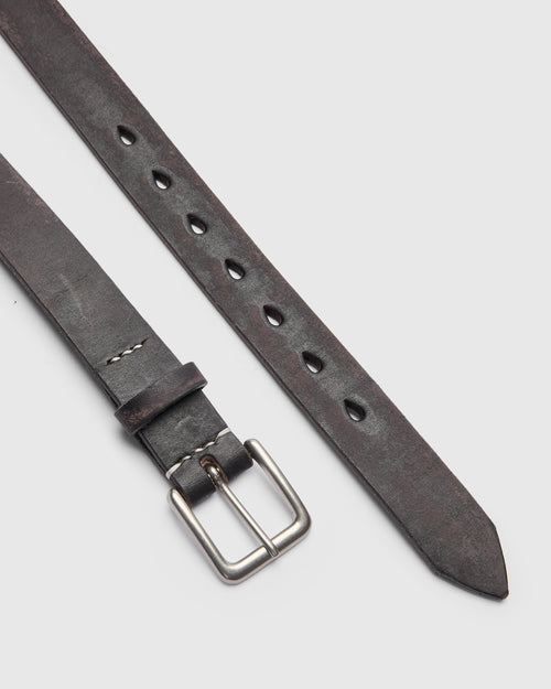 Wild Leather Narrow Belt in Black