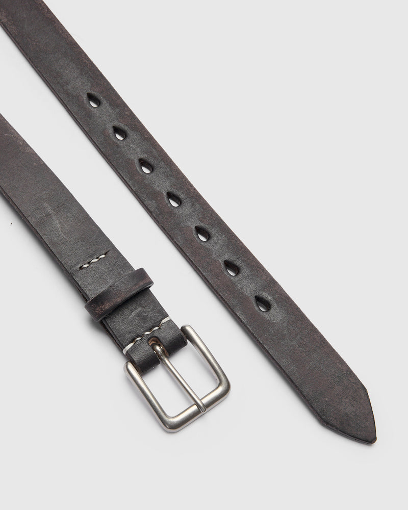 Wild Leather Narrow Belt in Black