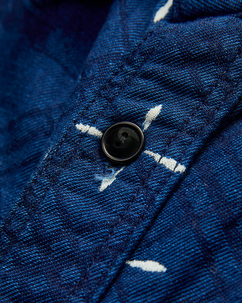 Narihirabishi Goldfish Pattern Jacquard Work Shirt in Indigo