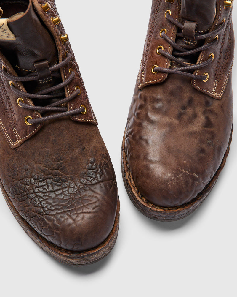 Damaged Virgil Boots-Folk in Dark Brown Horsehide