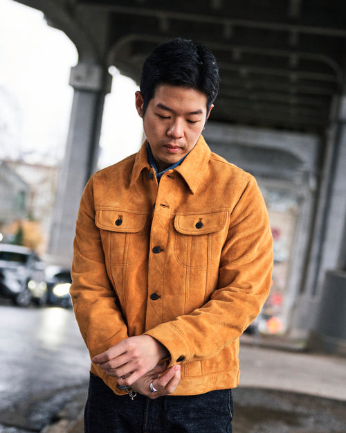 "The Boxer" Horsehide Suede Jacket in Beige