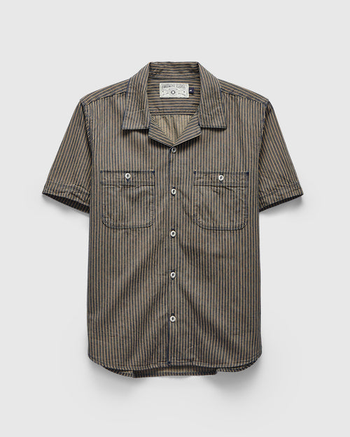 Dayton Short Sleeve Workshirt in Beige Stripe