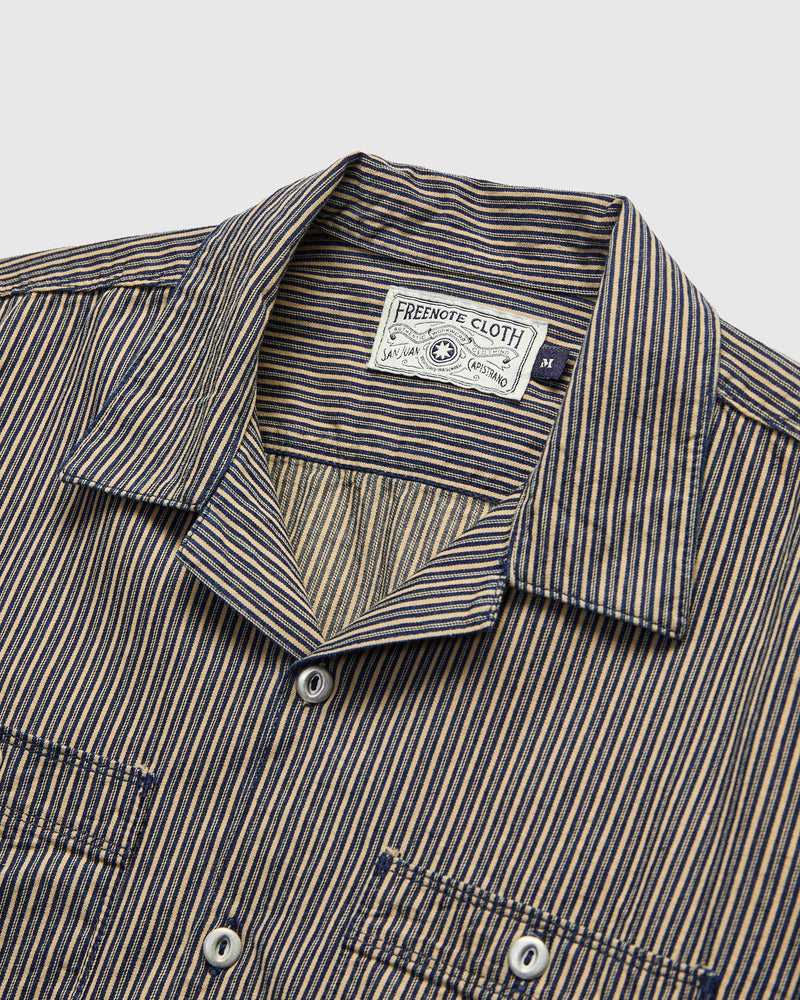 Dayton Short Sleeve Workshirt in Beige Stripe