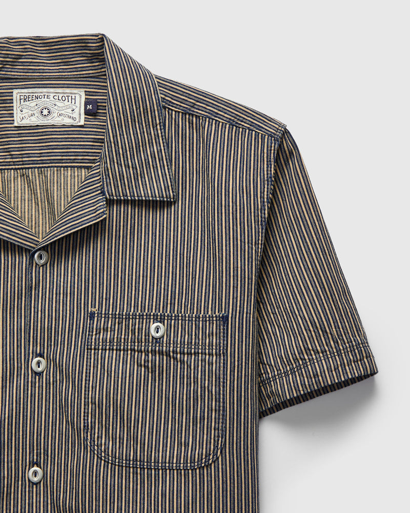 Dayton Short Sleeve Workshirt in Beige Stripe