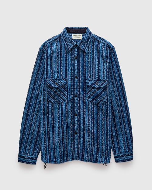 "Kasuri Stripe" Sashiko Workshirt in Natural Indigo