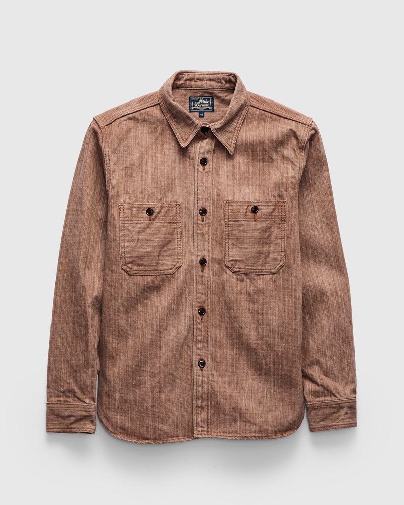 "Kaki-Kyoku" Heavyweight Denim Work Shirt in Red Persimmon