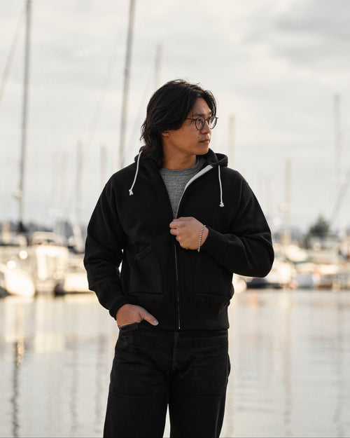 12oz Ball Park Zip Hooded Sweatshirt in Black