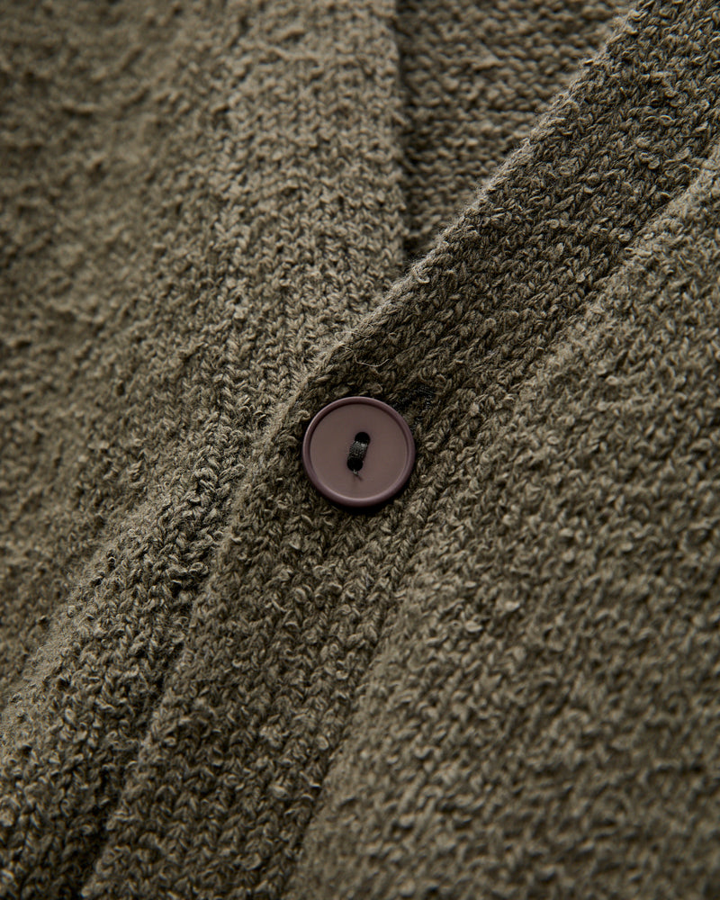 Classic Cardigan in Olive Boucle