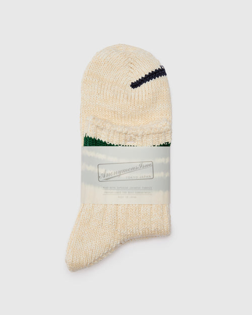 3 Line Quarter Length Sock in Green Navy