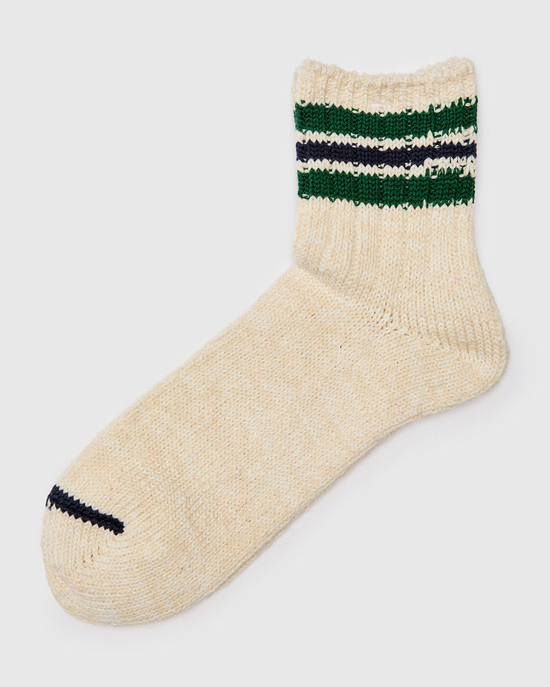 3 Line Quarter Length Sock in Green Navy