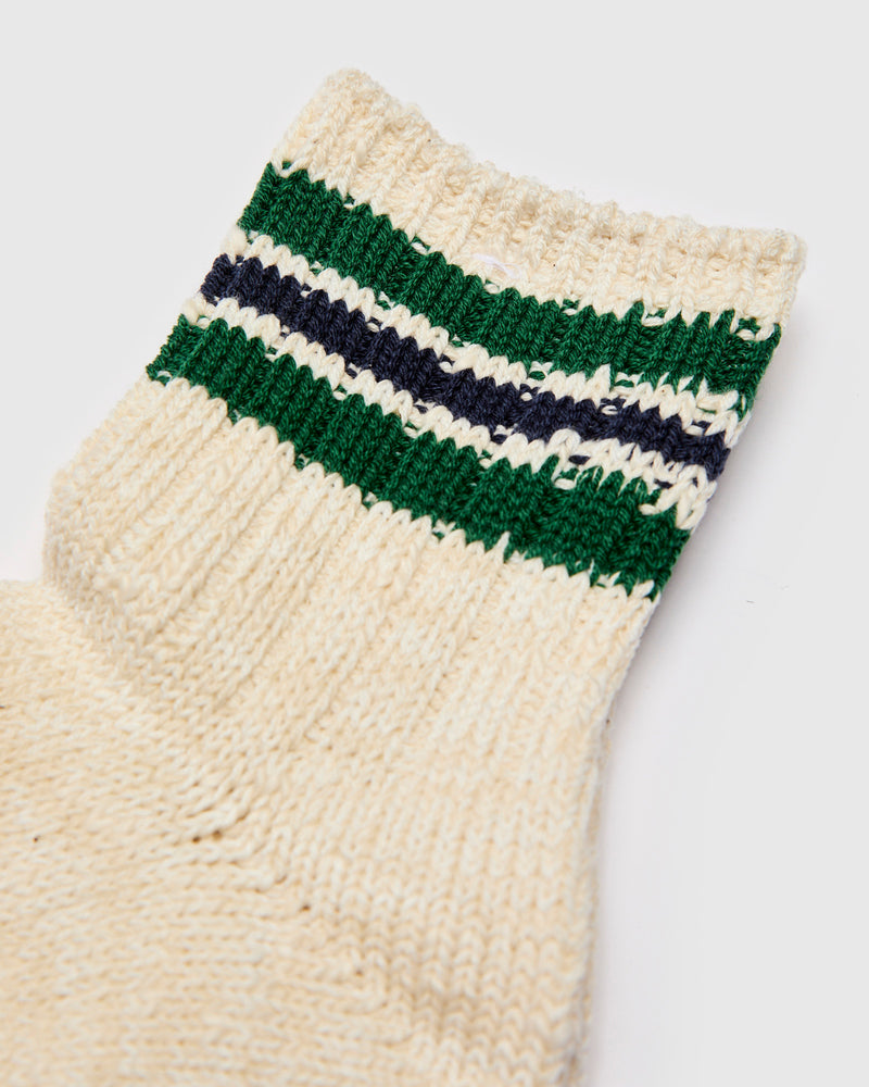 3 Line Quarter Length Sock in Green Navy