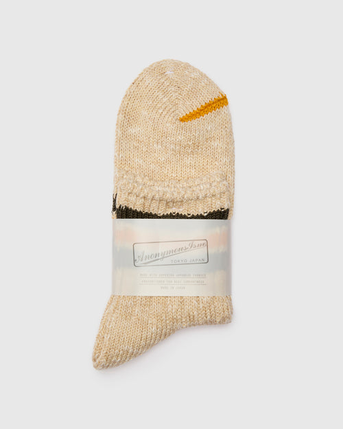 3 Line Quarter Length Sock in Olive/Gold