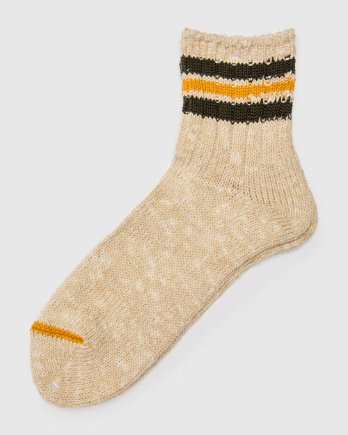 3 Line Quarter Length Sock in Olive/Gold