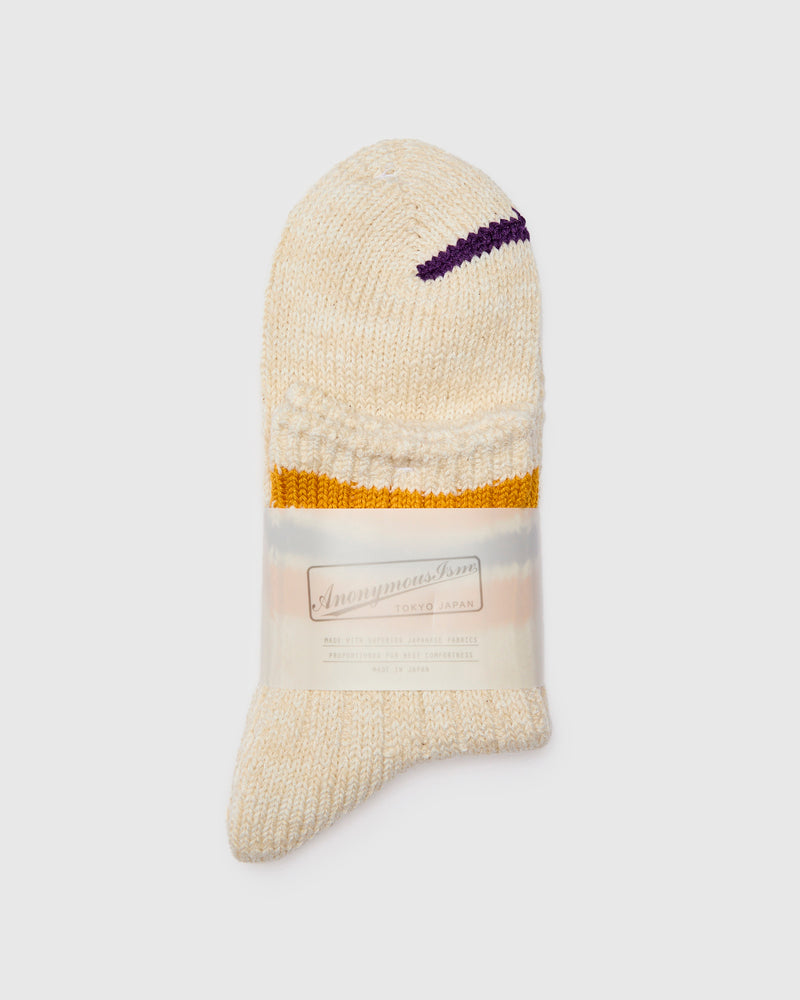 3 Line Quarter Length Sock in Yellow Purple