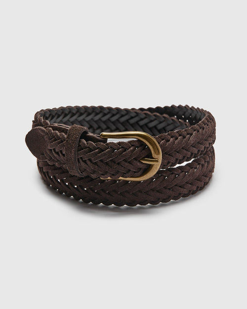 Suede Mesh Belt in Dark Brown