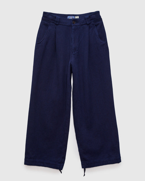 Light Sashiko Wide Tucked Trousers in Pure Indigo