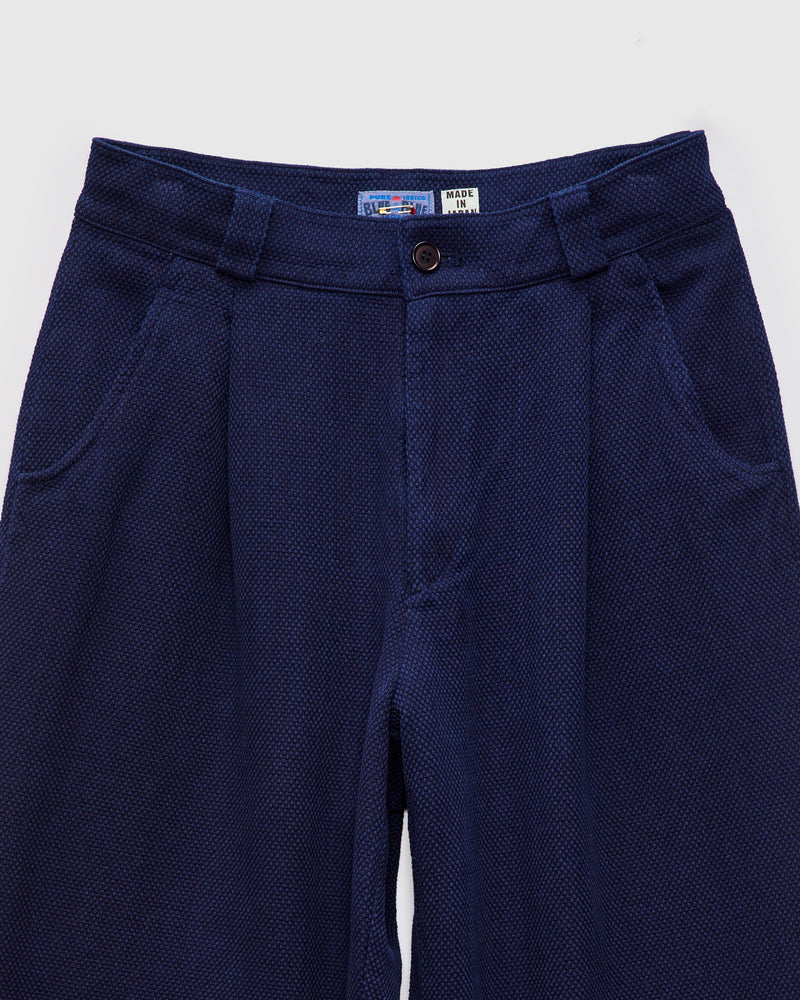 Light Sashiko Wide Tucked Trousers in Pure Indigo