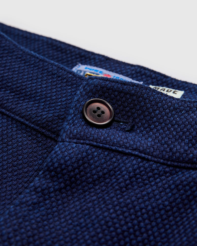 Light Sashiko Wide Tucked Trousers in Pure Indigo