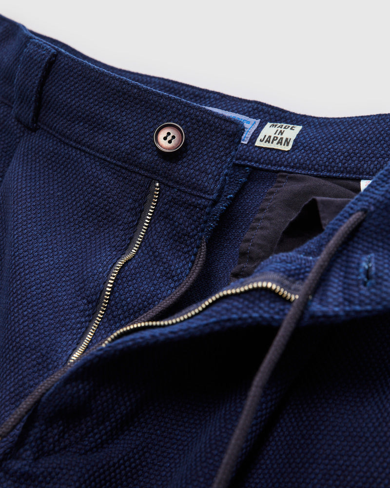 Light Sashiko Wide Tucked Trousers in Pure Indigo