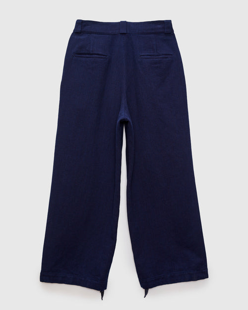 Light Sashiko Wide Tucked Trousers in Pure Indigo