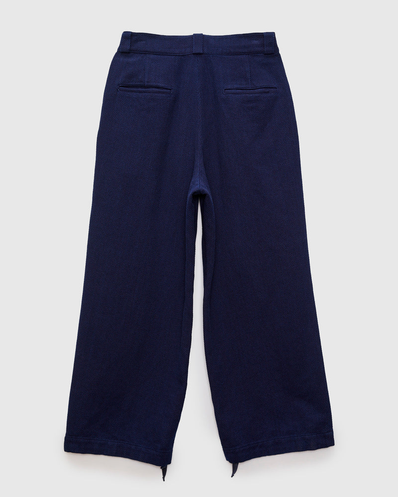 Light Sashiko Wide Tucked Trousers in Pure Indigo