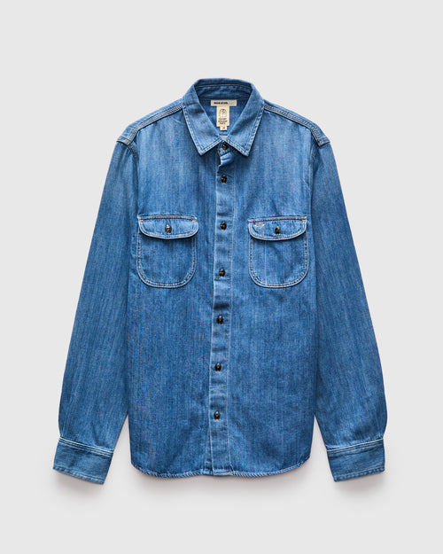 "Dee" Brace Long Sleeve Shirt in Washed Indigo