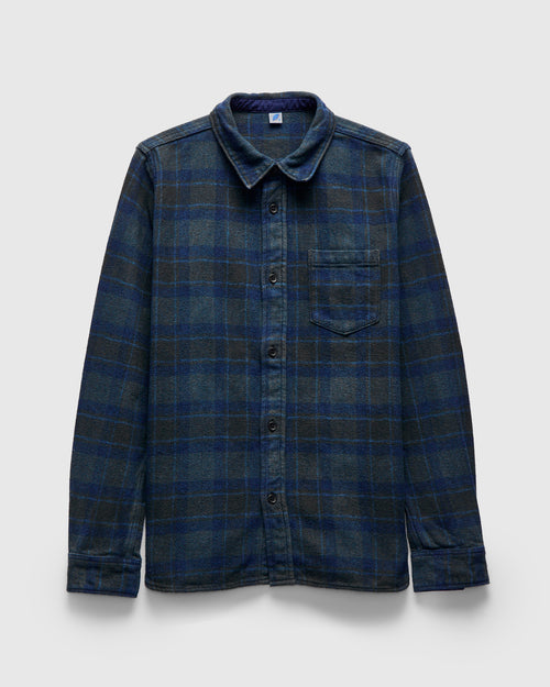 Indigo Overdye Cotton Tweed Shirt in Brown Check