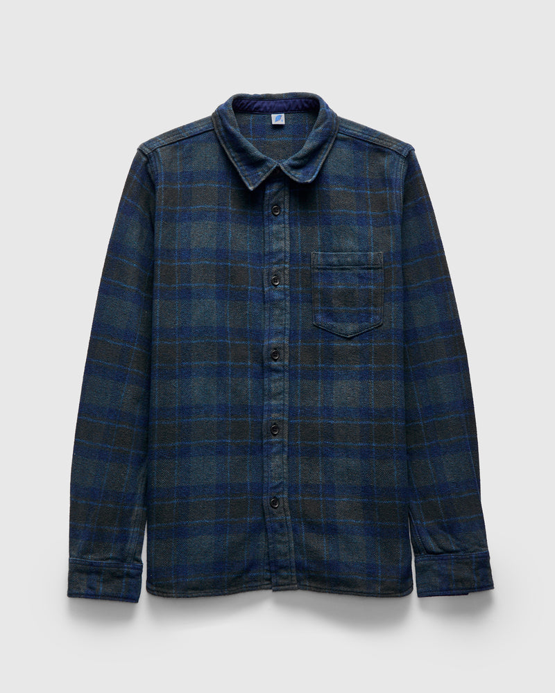 Indigo Overdye Cotton Tweed Shirt in Brown Check