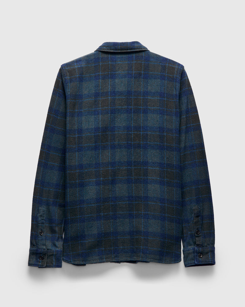 Indigo Overdye Cotton Tweed Shirt in Brown Check