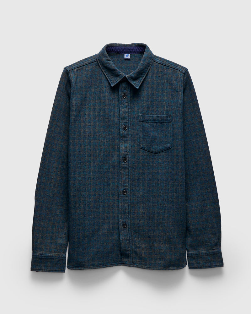Indigo Overdye Cotton Tweed Shirt in Green Check