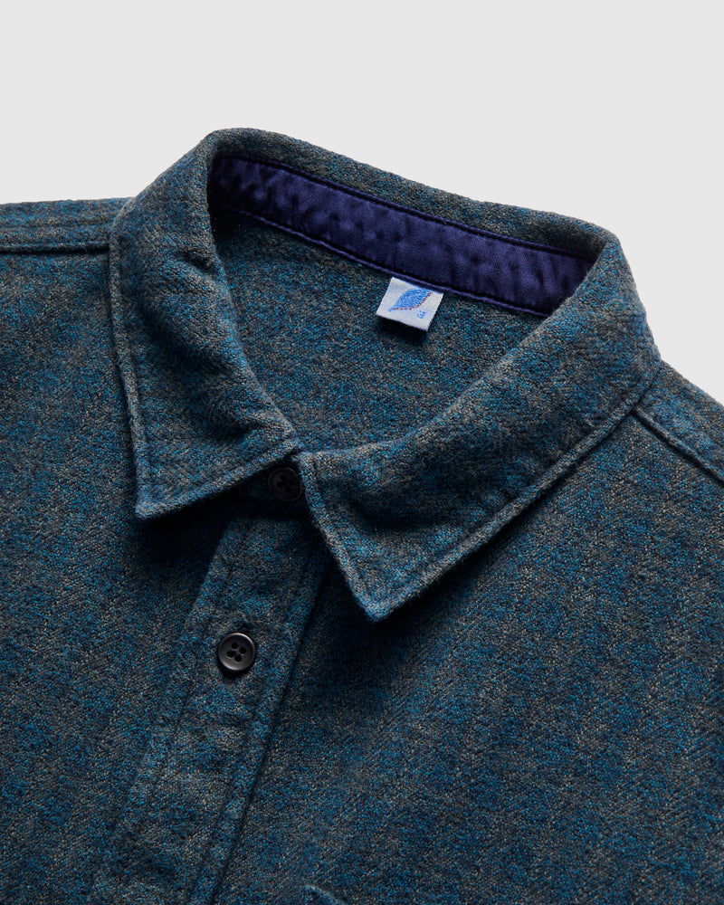 Indigo Overdye Cotton Tweed Shirt in Green Check